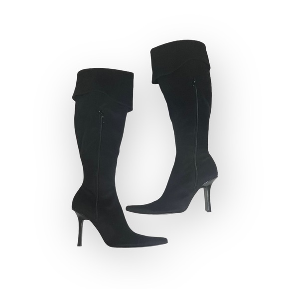 Bebe 𖤐 Over the Knee Stiletto Heel Pointy Toe Boots 𖤐 Black Vegan Suede 𖤐 7.5 - Picture 11 of 16